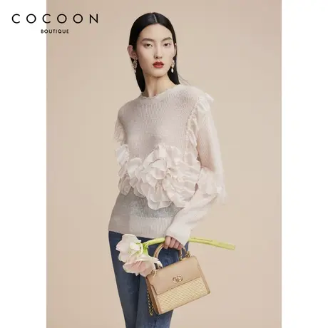 可可尼COCOON商场同款时尚上衣2024秋冬新款女圆领长袖套头针织衫商品大图
