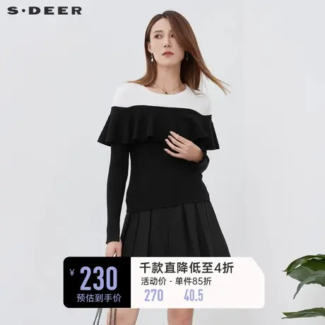 sdeer圣迪奥春装女装罗纹圆领撞色拼接长袖针织衫S221Z3530🏃商品大图