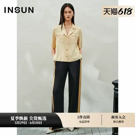 INSUN恩裳专选工装风复古金属扣醋酸衬衫上衣图片