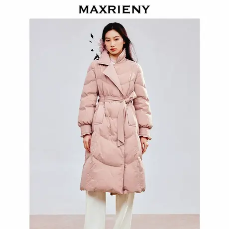 MAXRIENY精致优雅感系带收腰羽绒服女24冬肌理感保暖外套中长款商品大图