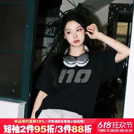 小众设计感学院风黑色正肩t恤女短袖2025新款高级感宽松纯棉上衣图片