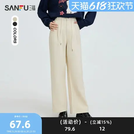 三福休闲裤2025春季口袋刺绣抽绳腰头长裤时尚裤子女装495484商品大图