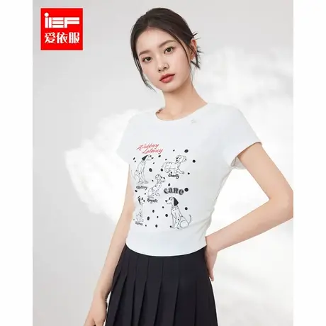 IEF/爱依服短袖2025夏季新款休闲运动美式百搭可爱少女风短款T恤图片