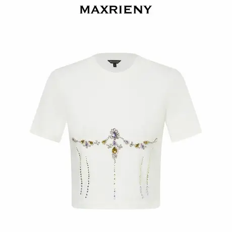 【奥莱】MAXRIENY轻奢感截短上衣女钻链短袖T恤商品大图