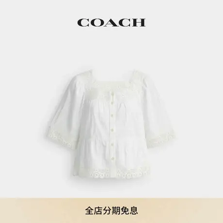 【新品】COACH/蔻驰女士钩针编织饰边上衣棉质休闲舒适商品大图