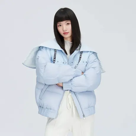 艾莱依时尚短款女士羽绒服大翻领连帽设计商场同款冬外套商品大图