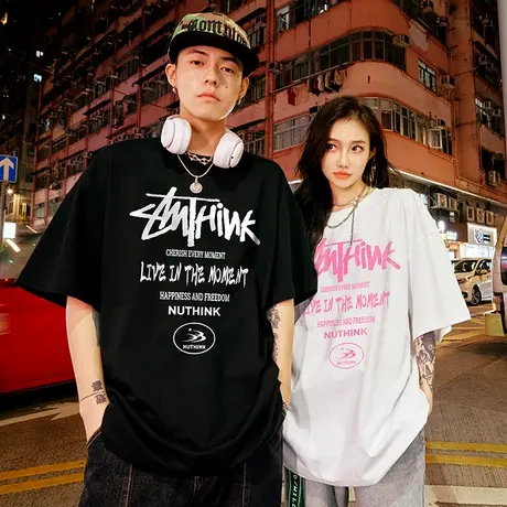 Nuthink潮牌美式字母印花短袖T恤男女半袖体恤280克重磅2025夏季图片