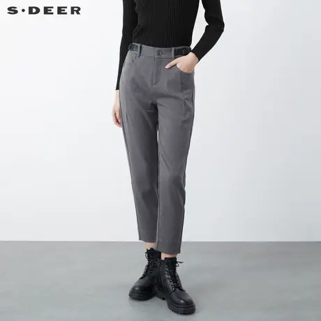 sdeer圣迪奥冬季女装休闲简约松紧拼接毛呢直筒九分裤S20480830图片