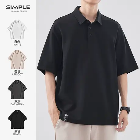 hansca 250g珠地棉凉感薄款短袖polo衫男夏季美式黑色宽松翻领T恤图片