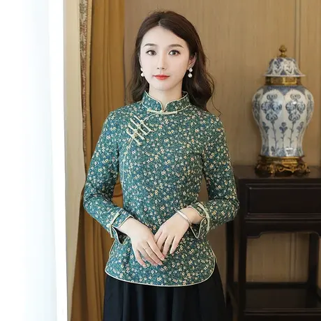筠雅秋季旗袍上衣唐装女装中国风禅意汉服盘扣收腰复古中式女装商品大图