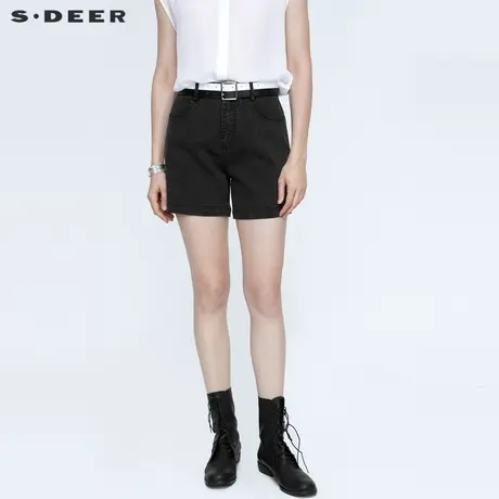 sdeer圣迪奥女装时尚撞色腰带休闲插袋牛仔短裤S21260917图片