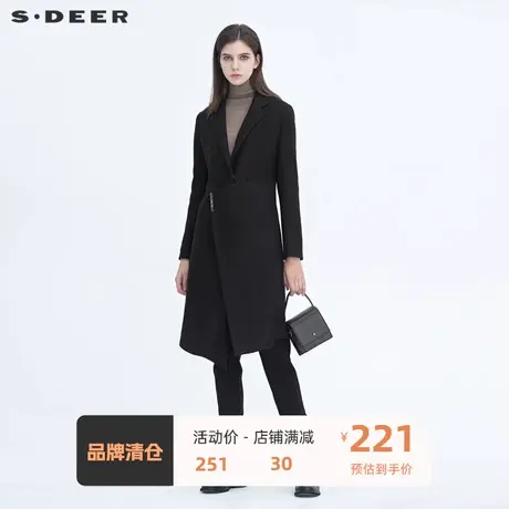 sdeer圣迪奥女装休闲平驳领拼接毛呢风衣外套女S20481816图片