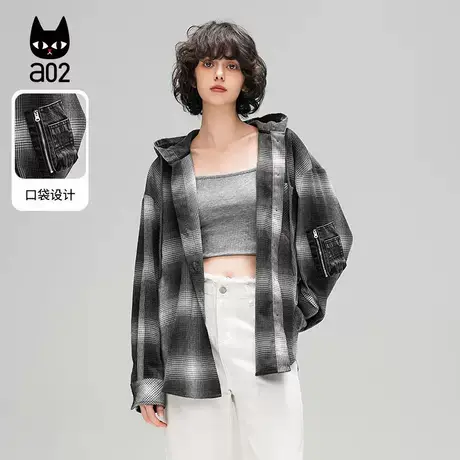 a02【ET自然系列】连帽格子衬衫外套轻奢高级感女装衬衣2025年春商品大图