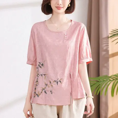 短袖t恤女夏季新款大码女装宽松中年妈妈民族风刺绣国潮半袖体恤图片