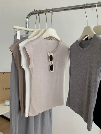 莱赛尔天丝羊毛飞飞袖T恤女夏薄款短袖显瘦百搭正肩短款无袖上衣图片