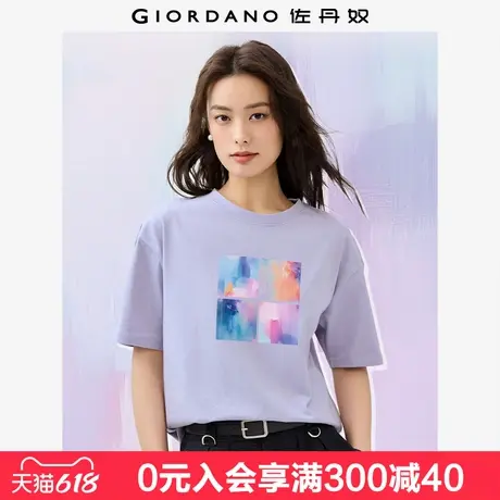 佐丹奴联名T恤女夏新款纯棉街头涂鸦风印花圆领短袖t恤女99395089图片