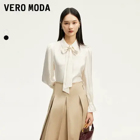 Vero Moda奥莱衬衫女春夏新款光泽感荷叶边领口飘带气质上衣流行商品大图