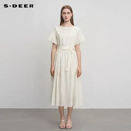 sdeer圣迪奥女装25年新品田园风圆领绣花收腰连衣裙S252Z1267商品大图