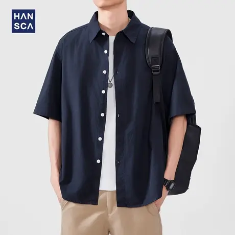 hansca170g洗水棉短袖衬衫男2025夏季日系户外青少年宽松衬衣外套图片