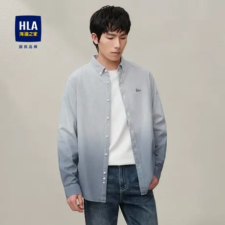 HLA/海澜之家纯棉质地长袖衬衫2024春夏新款条纹渐变宽松衬衣男商品大图