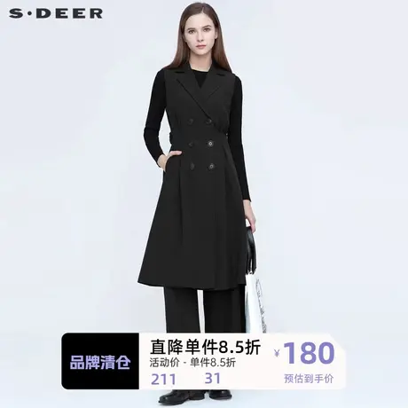 sdeer圣迪奥女装通勤风西装领收腰双排扣中长款马甲S21181605👺商品大图