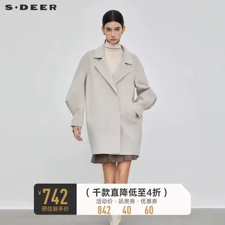 sdeer圣迪奥女装西装领泡泡袖茧型毛呢大衣S23462603🐦商品大图