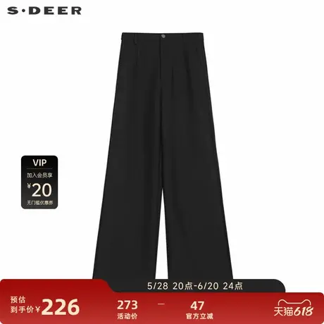 sdeer圣迪奥女装复古时尚高腰插袋阔腿黑色长裤S241Z0803图片