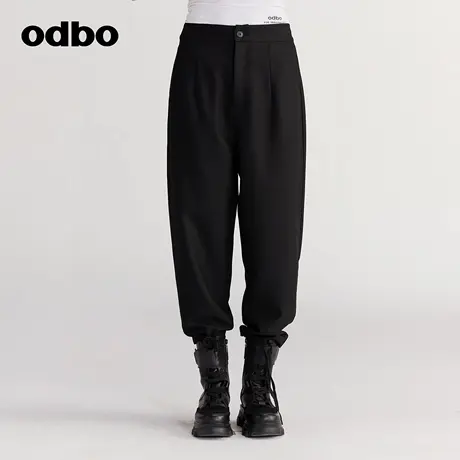 【商场同款】odbo/欧迪比欧秋冬新款黑色休闲裤女宽松直筒裤商品大图