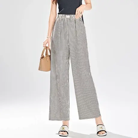 2025夏季新款条纹阔腿裤女高腰显瘦垂感直筒裤休闲长裤子直筒裤商品大图