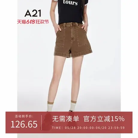 A21女装口袋高腰休闲短裤2025夏季新款简约设计感宽松显瘦直筒裤商品大图