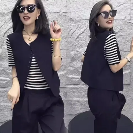 2025春秋季新款欧货时尚圆领单排扣西装马甲女设计感显瘦外套马夹商品大图