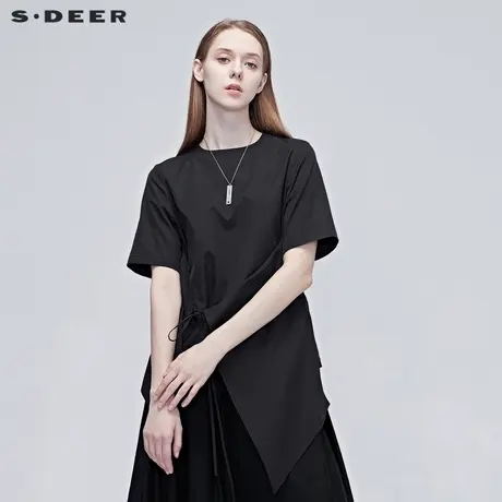 sdeer圣迪奥夏季个性时尚不规则系带拼接衬衫女S20280449图片
