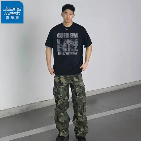 NR真维斯美式潮牌印花纯棉短袖t恤男女夏季新款别致百搭宽松上衣商品大图