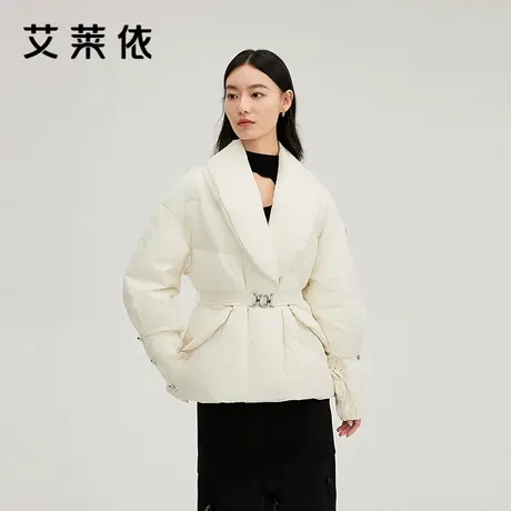 艾莱依奥莱西装式羽绒服鹅绒重工提花收腰加厚保暖翻领设计感清仓商品大图