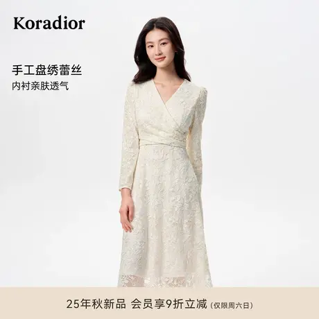 【乔欣同款】珂莱蒂尔2025秋新法式玫瑰蕾丝连衣裙气质刺绣修身款商品大图