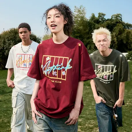 Nuthink多巴胺字母潮牌印花短袖T恤美式复古重磅半袖2025新款男女图片