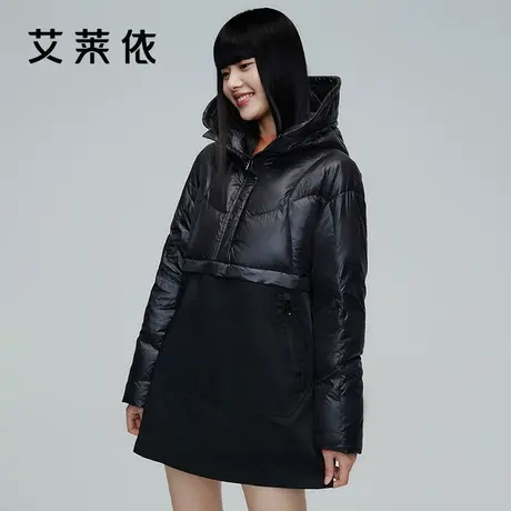 艾莱依冬季新款黑色羽绒服女士时尚短款鸭绒保暖连帽冬装好看外套图片