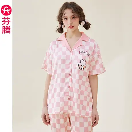 芬腾布朗熊冰丝睡衣女夏季短袖长裤凉感韩版少女可外穿家居服套装图片