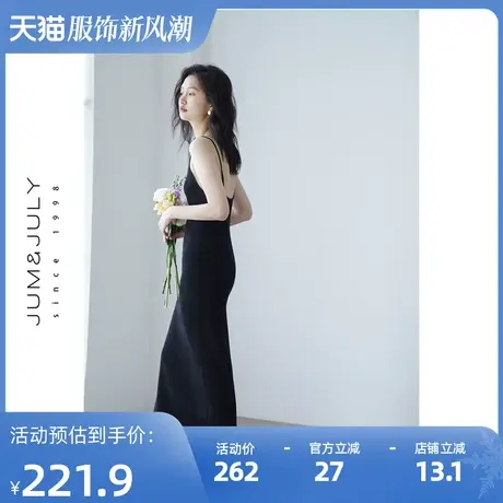 嘉茱莉2023夏季新款吊带针织连衣裙女赫本风针织裙长裙设计感小众图片