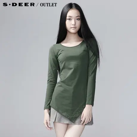 sdeer圣迪奥春装纯色圆领斜摆长袖T恤上衣3380279图片