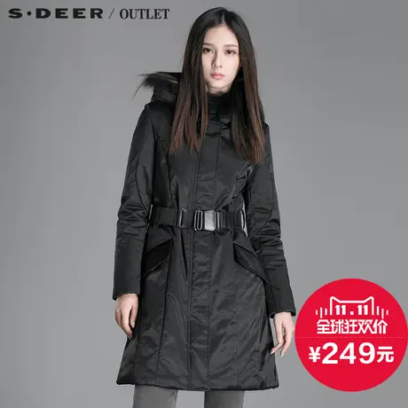 sdeer圣迪奥女装冬装连帽显瘦长款棉服时尚棉衣外套S13481984图片