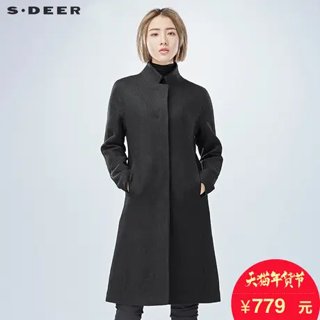 sdeer圣迪奥女装冬装暗扣翻领长款修身羊毛毛呢大衣外套S16481899图片