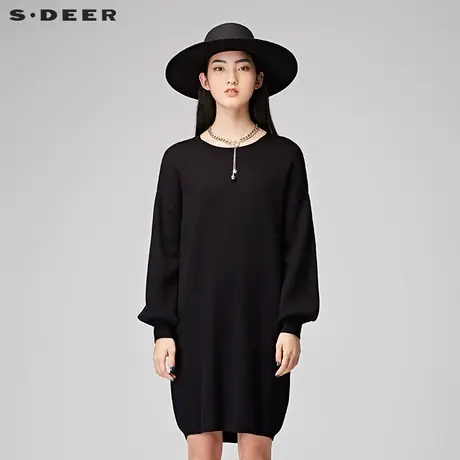 sdeer 圣迪奥复古休闲灯笼袖中长款直筒针织衫S17483561图片