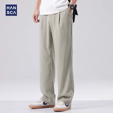 hansca宽松直筒冰丝休闲裤男夏季新款凉感透气纯色潮牌薄款长裤子商品大图