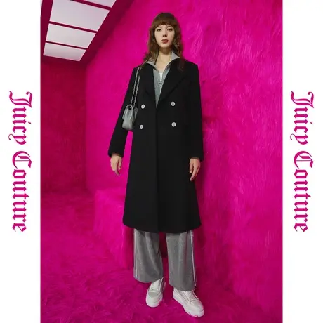 Juicy Couture橘滋春夏新款通勤暮色经典双排撞色扣女式大衣图片