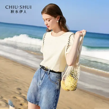 秋水伊人经典小圆领直筒雪纺衫2024年夏季新款女装百搭小个子上衣商品大图