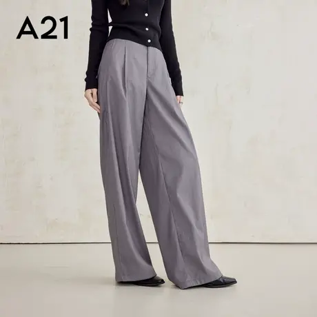 A21女装高腰阔腿长裤梭织裤宽松直筒裤子通勤垂感商品大图