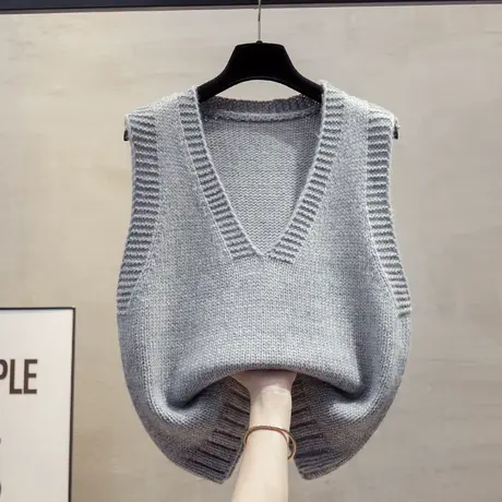 v领羊毛棒针针织马甲背心女2025春秋新款宽松外穿马夹毛衣坎肩潮商品大图