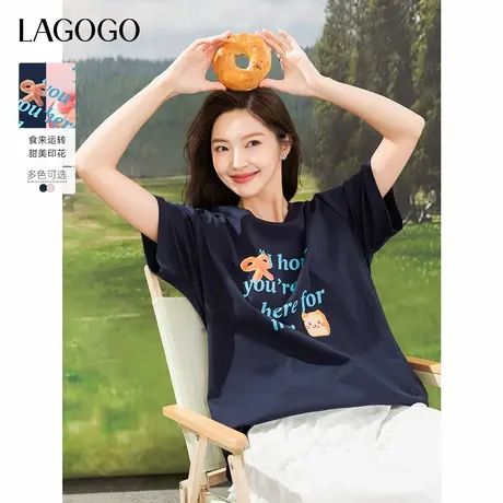 LAGOGO甜美宽松短袖T恤女拉谷谷2025年夏季新款纯棉好看松弛上衣商品大图