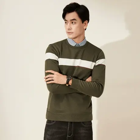 红豆秋冬新款休闲加厚加绒弹力衬衫领针织衫保暖毛衣图片